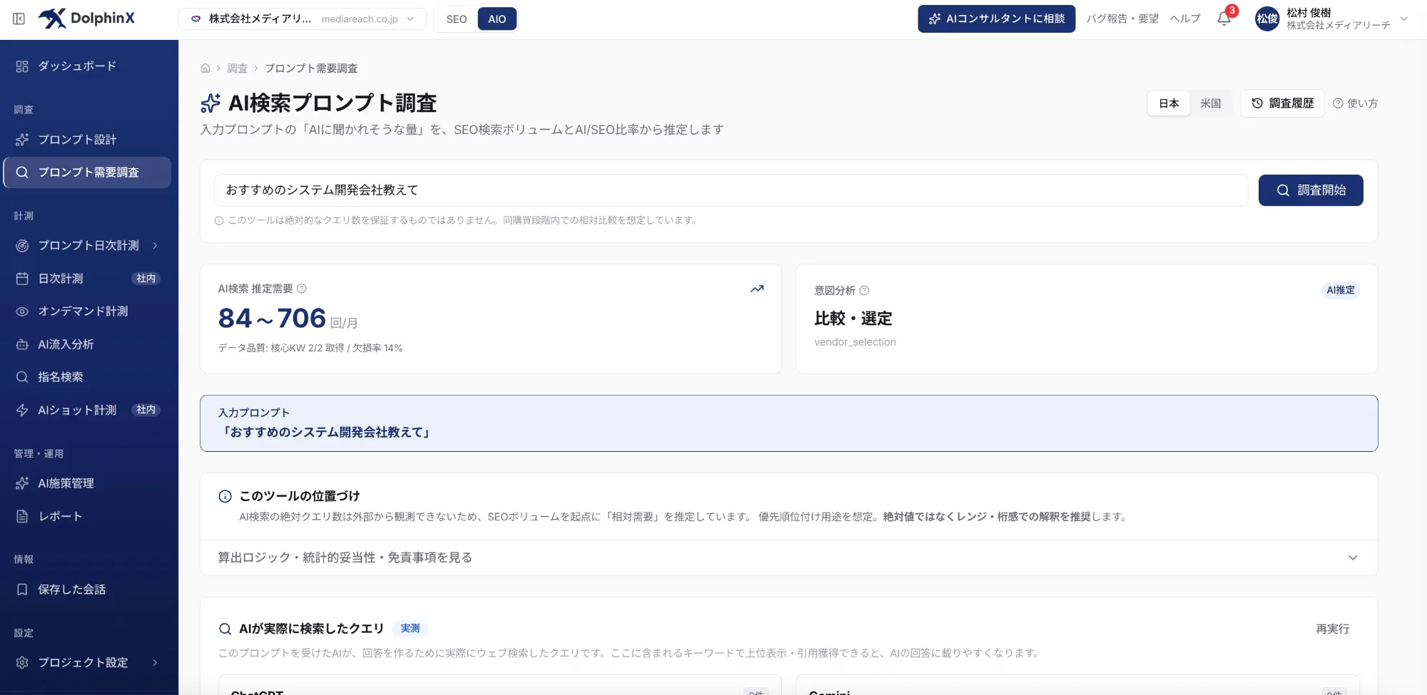 DolphinX AIOのプロンプト検索ボリューム機能