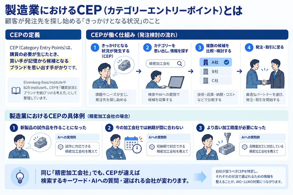 AIO・LLMO対策で重要な製造業のCEP