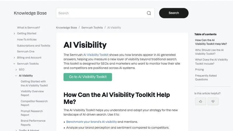 Semrush AI Visibility Toolkitの公式ナレッジベース