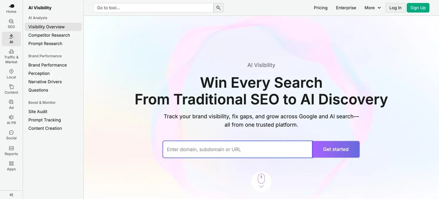 Semrush AI Visibilityの紹介ページ