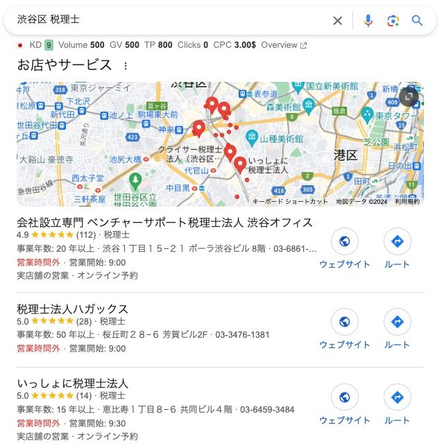 渋谷区・税理士の検索結果例