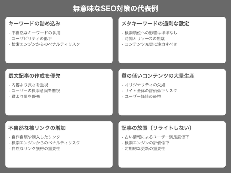 無意味なSEO対策の代表例